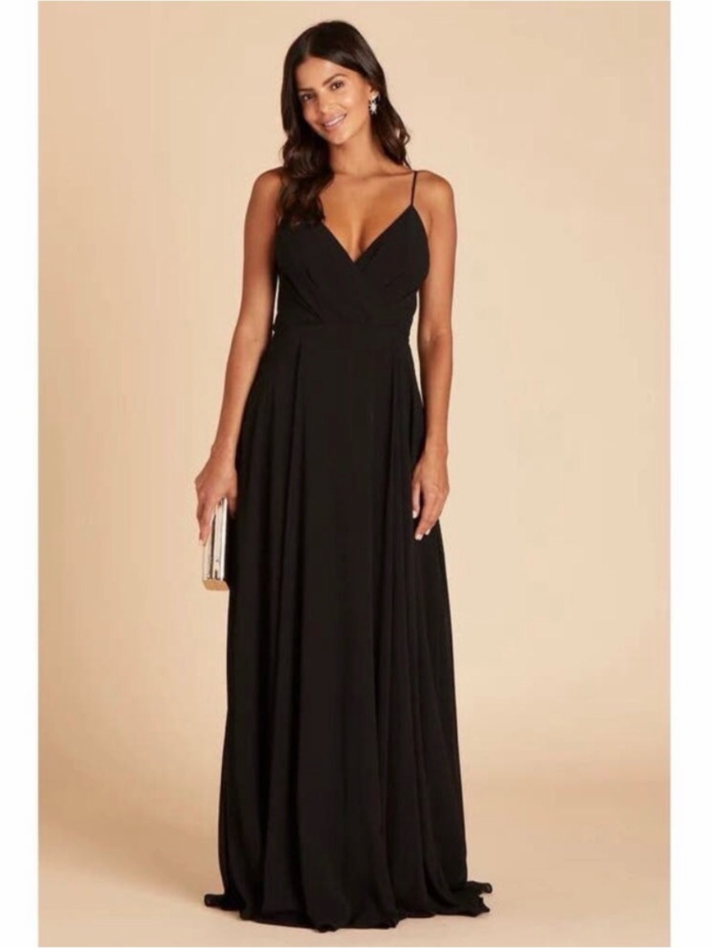 Birdy Grey Sweetheart V-Neckline Floor‎ Length Chiffon Dress Black  (Kaia) M NWT